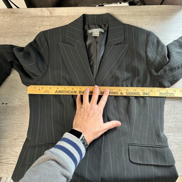Ann Taylor Blazer Dark Grey Black Pin Stripe 8P Academia Office - Picture 4 of 5